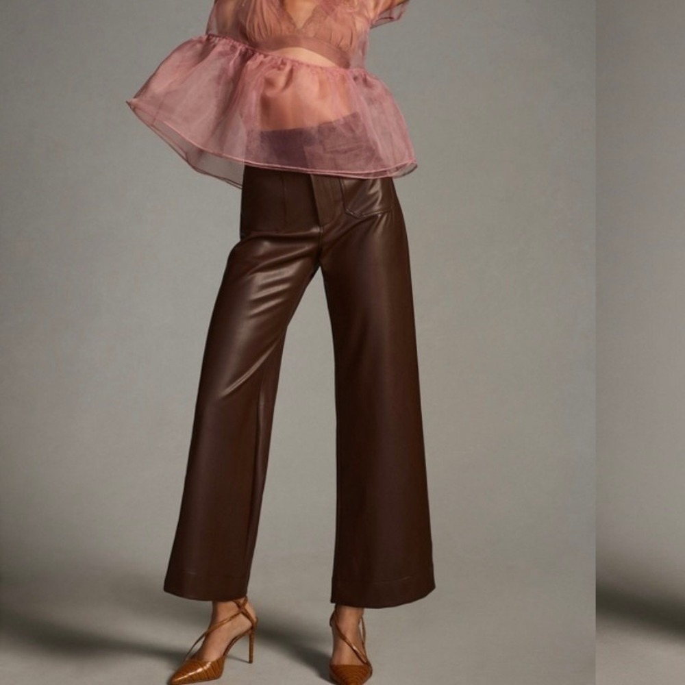 Maeve The Colette Cropped Vegan Leather Pants Chocolate Brown Womens 32 Petite